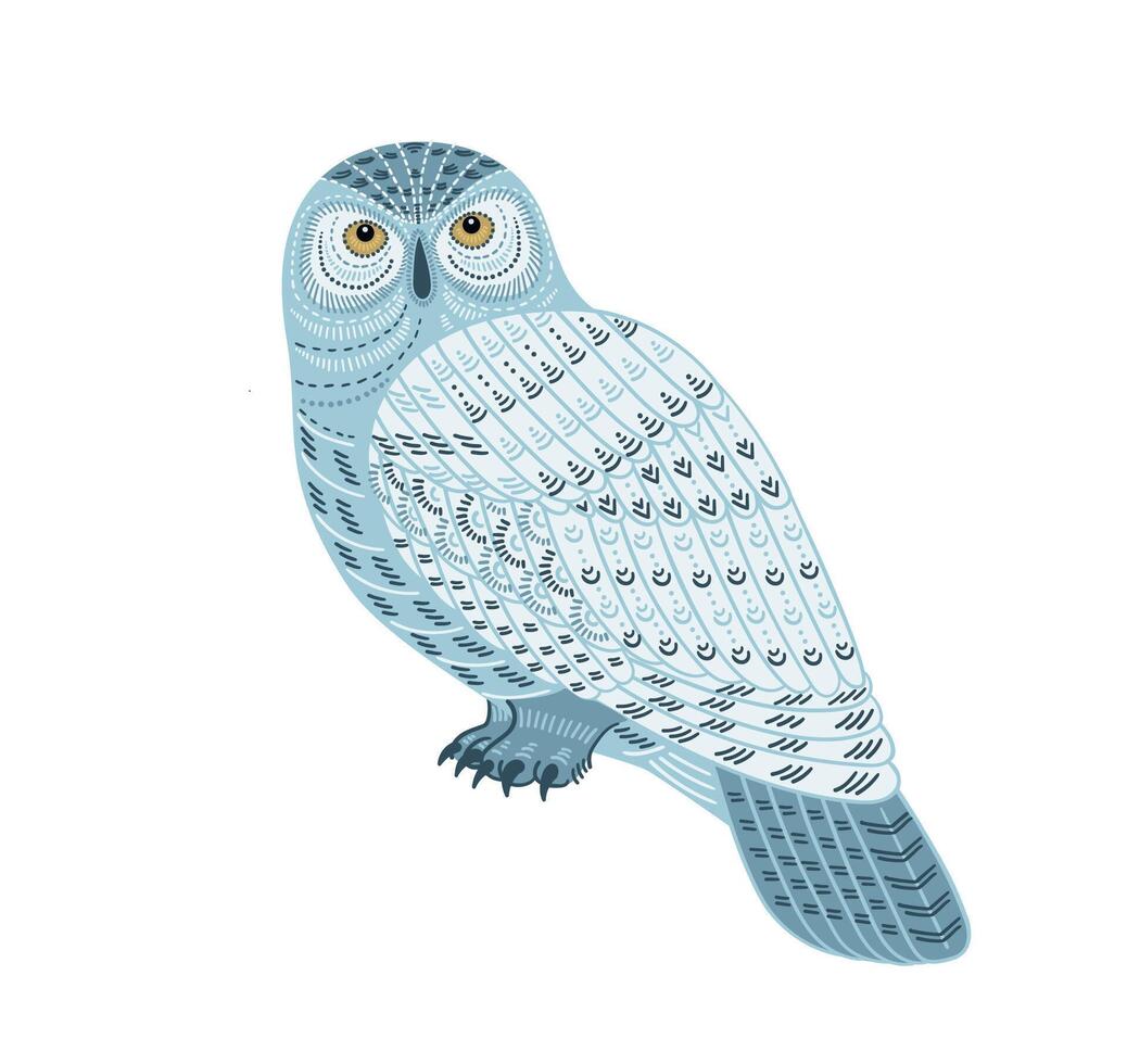 Decorative illustration of polar owl. isolated design element vector