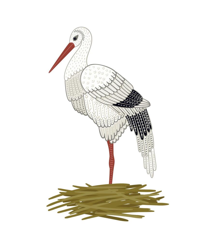 Decorative illustration of stork. isolated design element vector
