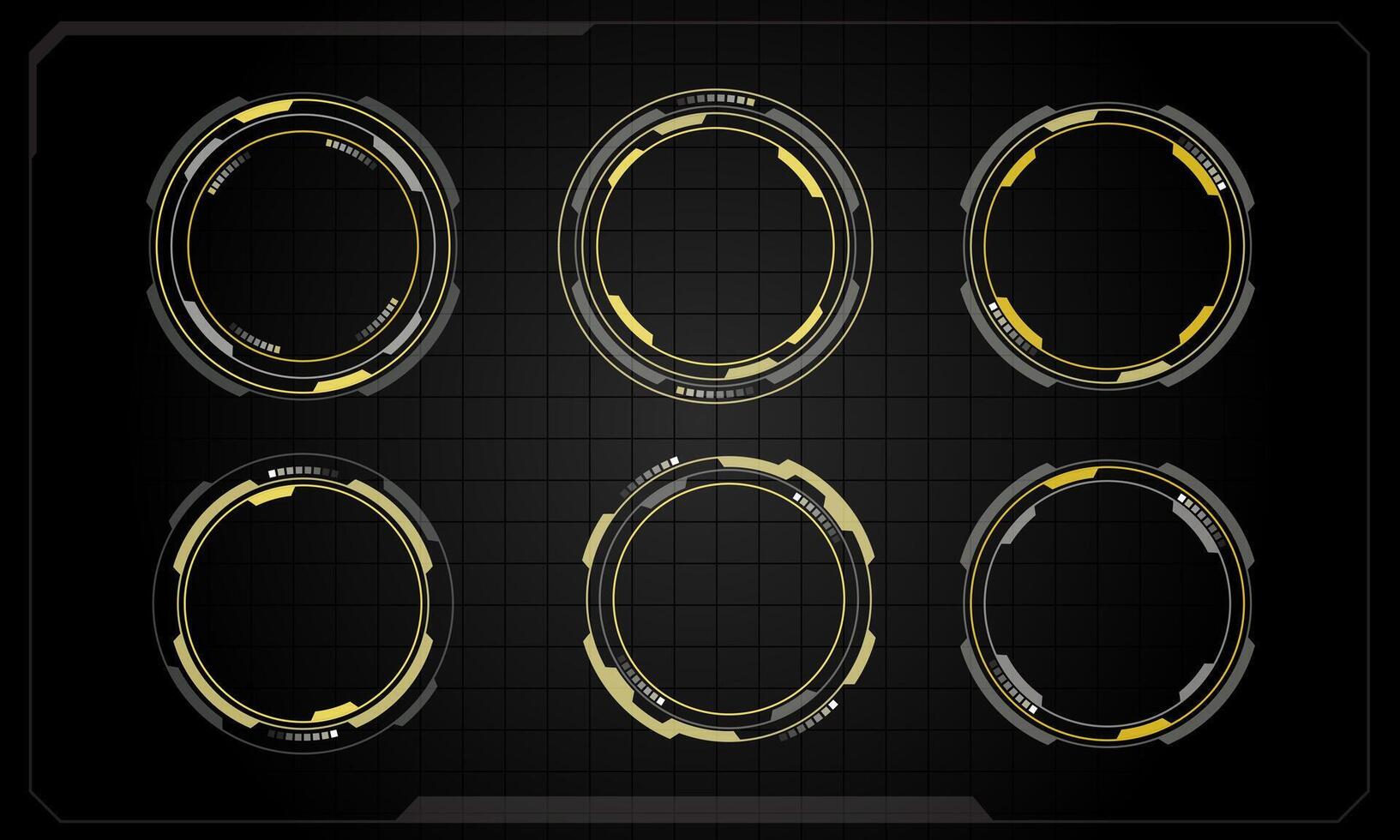 Set of sci fi yellow grey circle user interface elements technology futuristic design modern creative on black background vector