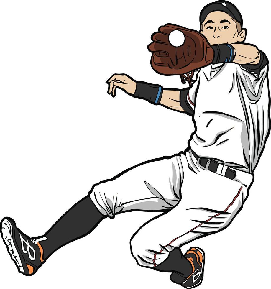 baseball player catch the ball action sport vector