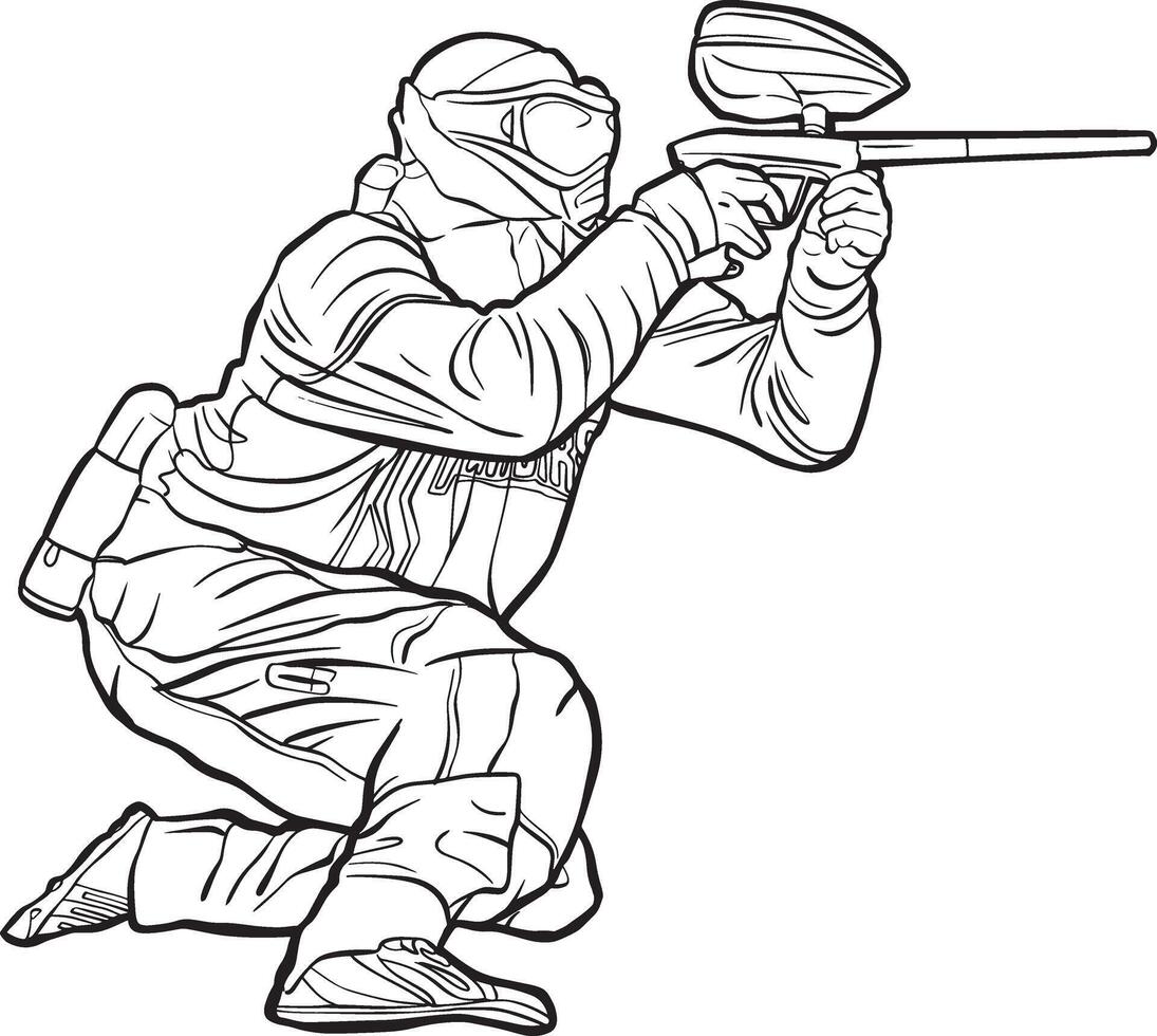 aiming paintball player sport shooting action outline vector