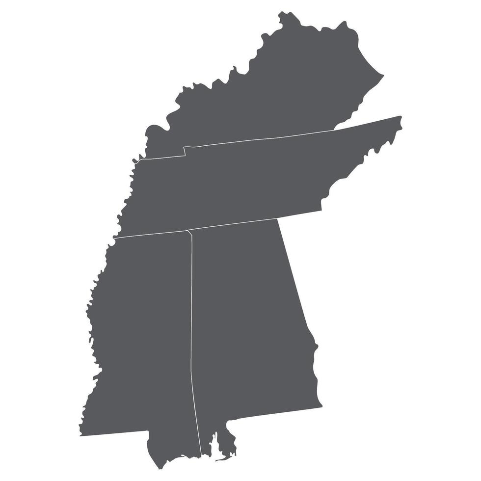 US regions of East South Central. East South Central states in state with grey color. vector