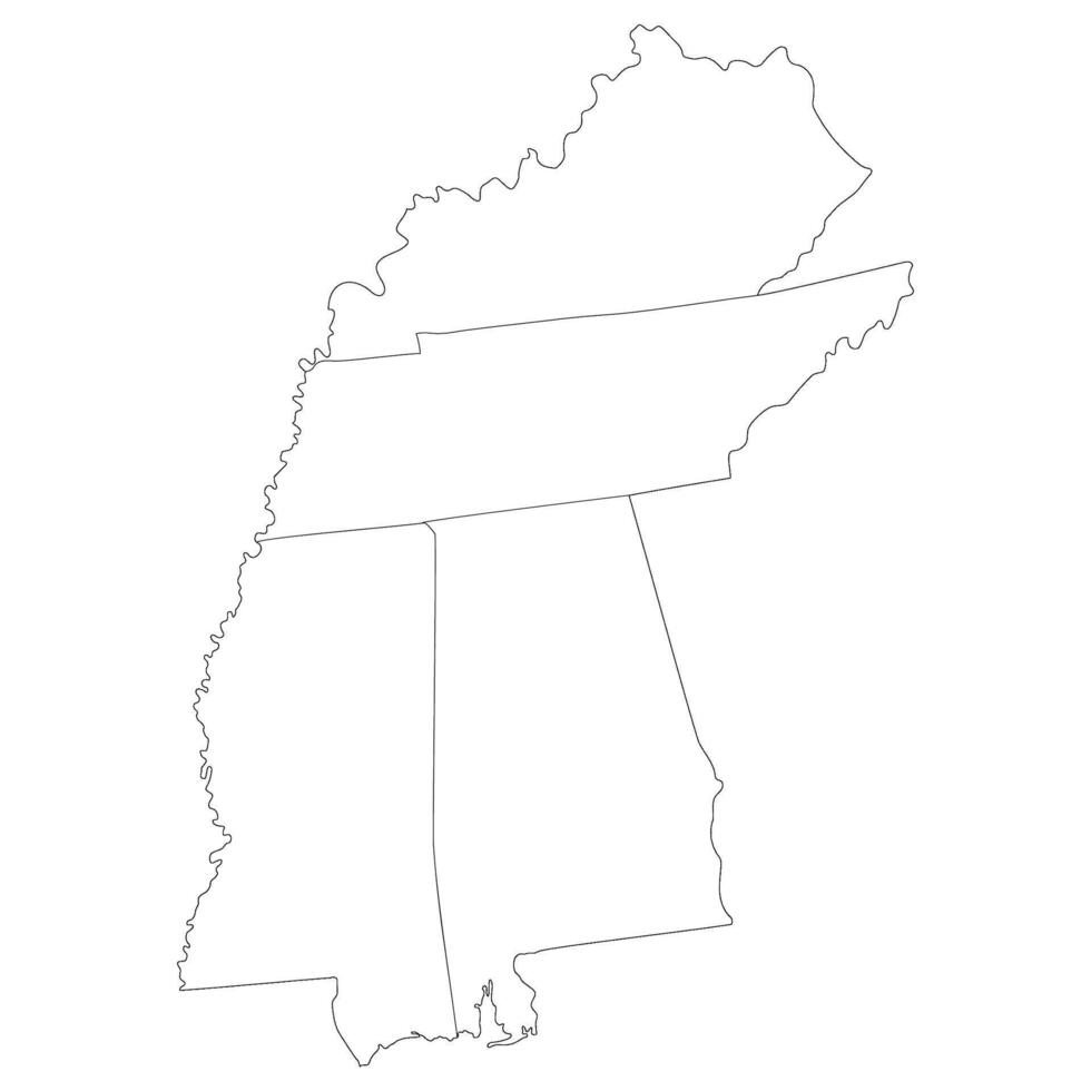 US regions of East South Central. East South Central states in state with white color. vector
