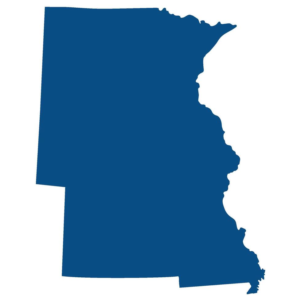 US regions of West North central. Map of United States split into divisions of West North central in blue color. vector
