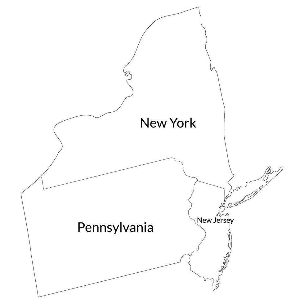 American region of Mid Atlantic region. Mid Atlantic, or Middle Atlantic states each state with white color. vector