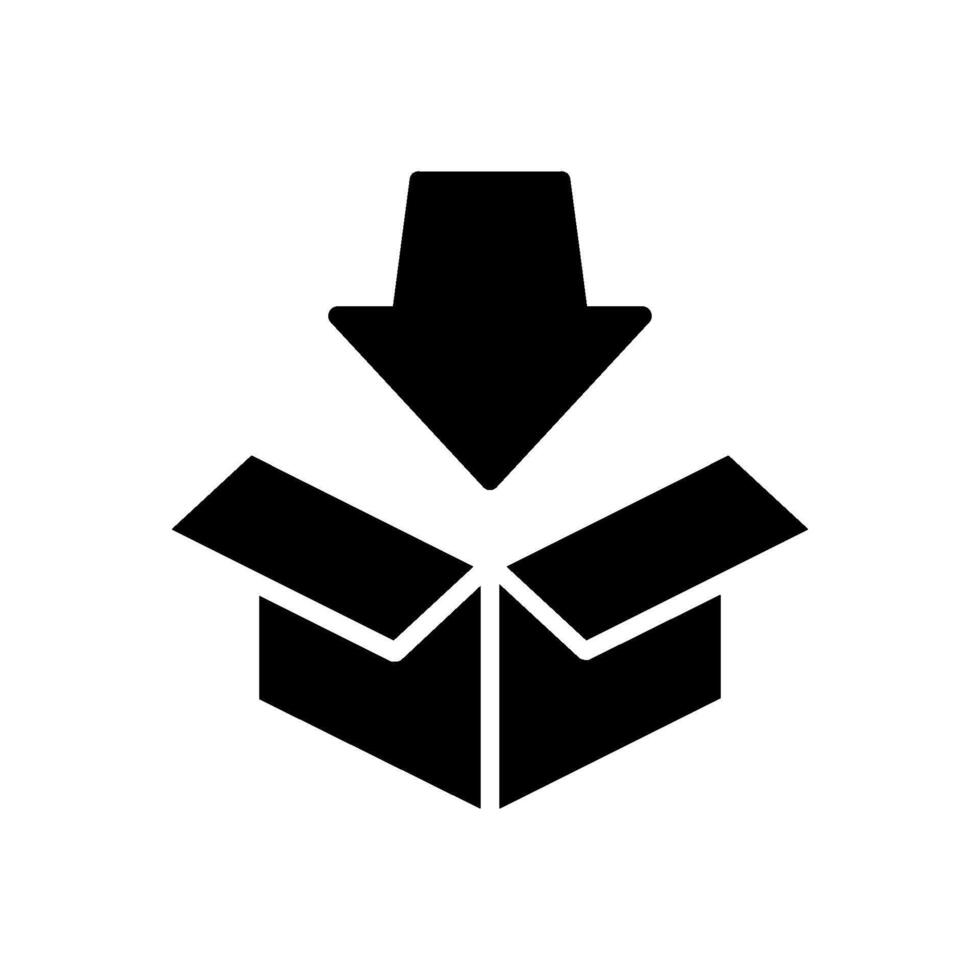 cardboard box and down arrow, cargo loading or packaging icon vector