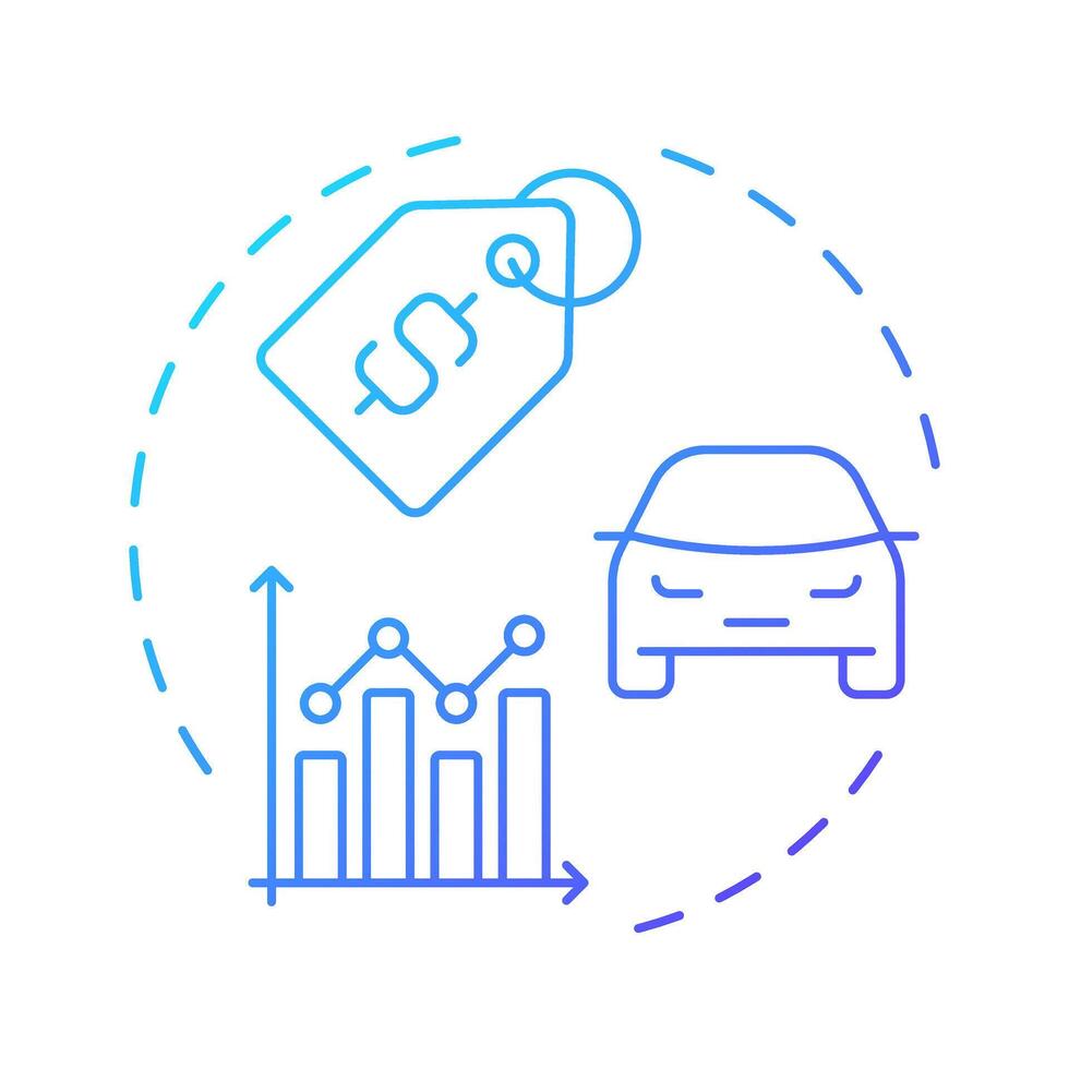 Vehicle pricing blue gradient concept icon. Statistical metrics, performance. Transport selling. Round shape line illustration. Abstract idea. Graphic design. Easy to use in infographic vector