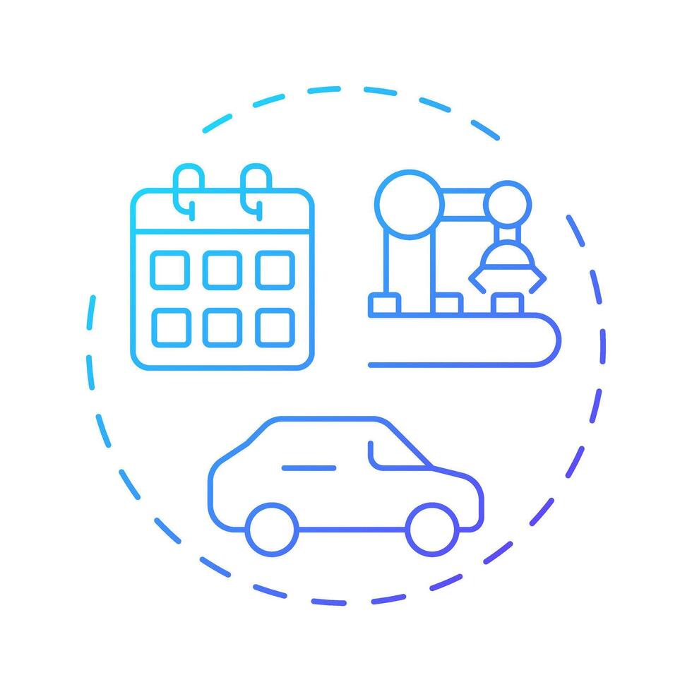 Vehicle age blue gradient concept icon. Manufacturing equipment, car production. Monthly calendar. Round shape line illustration. Abstract idea. Graphic design. Easy to use in infographic vector