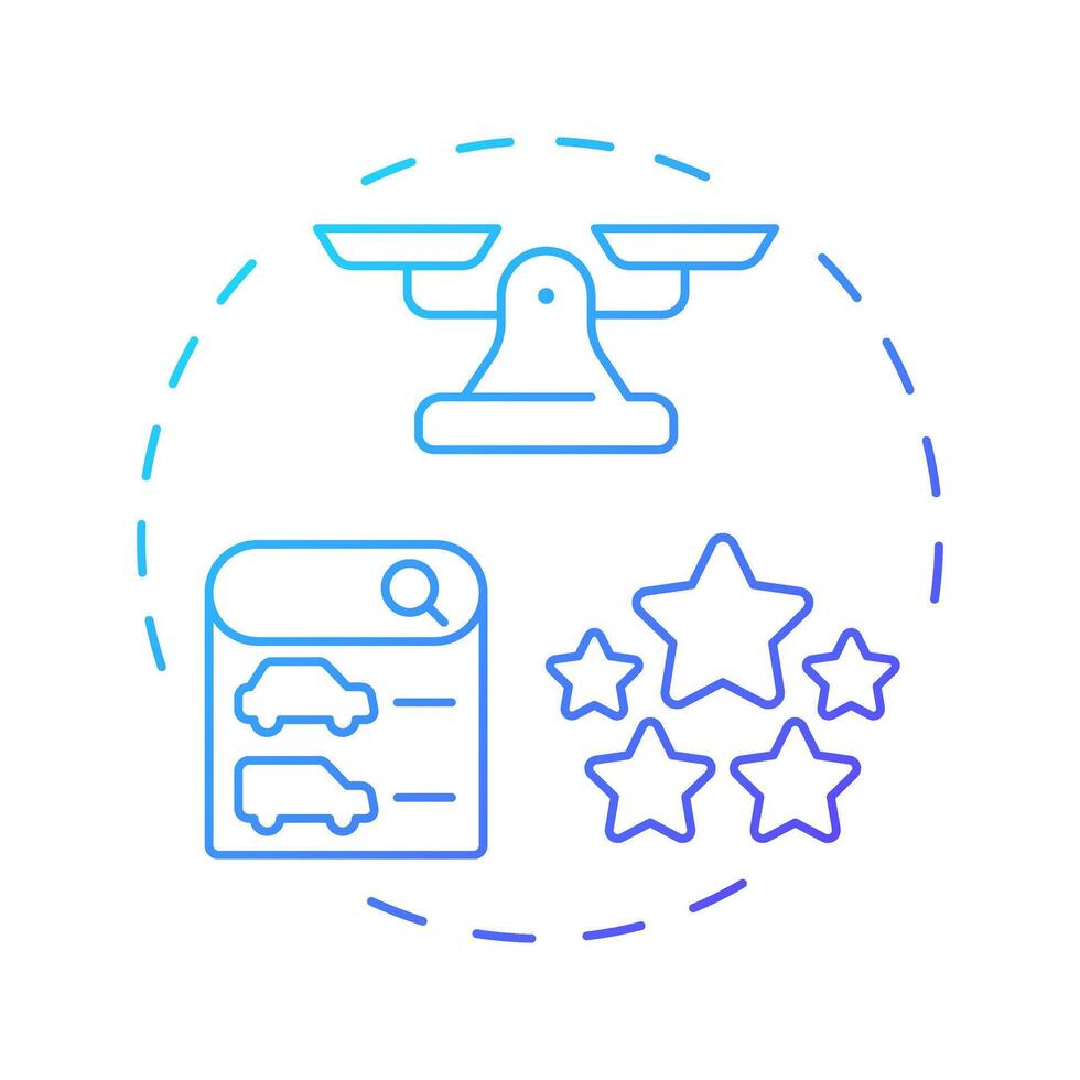 Vehicle selection blue gradient concept icon. Customer service rating. Cars list. Round shape line illustration. Abstract idea. Graphic design. Easy to use in infographic, presentation vector