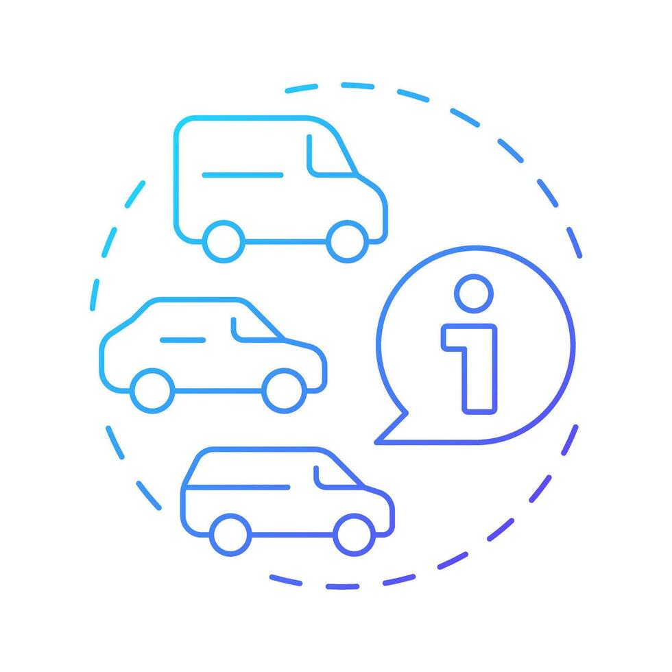 Car body styles blue gradient concept icon. Truck, sedan. Technical information, vehicles. Round shape line illustration. Abstract idea. Graphic design. Easy to use in infographic, presentation vector