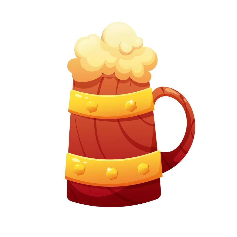 Wooden beer mug on white background. Cartoon medieval tableware, beer drinking cup. illustration vector