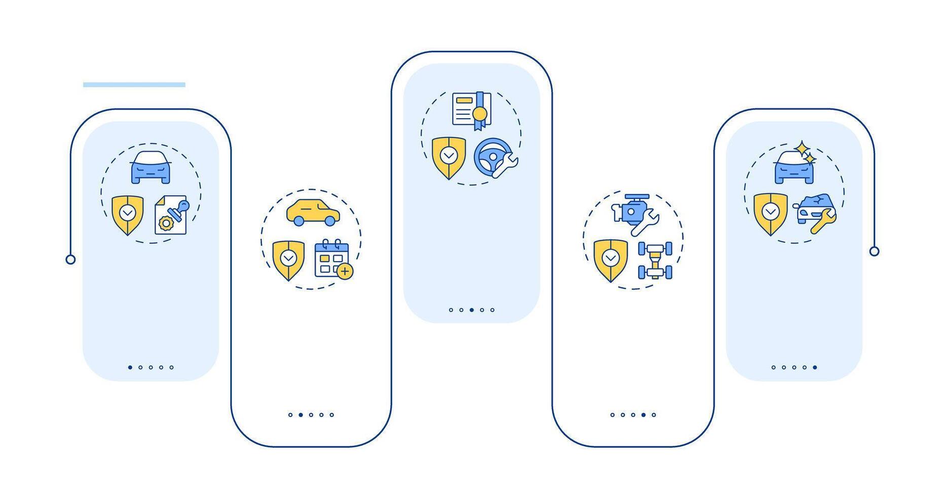 Car warranties types rectangle infographic . License documents, guarantees. Data visualization with 5 steps. Editable rectangular options chart vector
