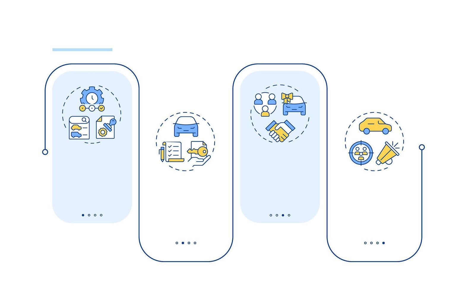 Dealer management rectangle infographic . Customer service, marketing. Inventory control. Data visualization with 4 steps. Editable rectangular options chart vector