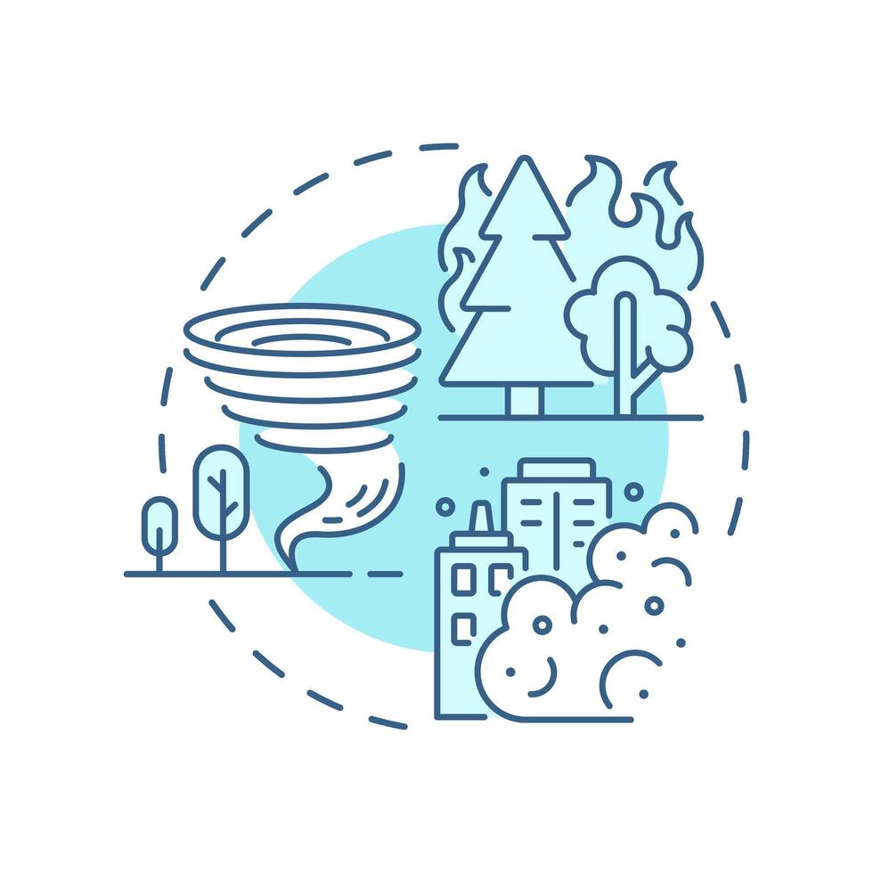 Natural disasters soft blue concept icon. Type of critical events. Travel risk management service. Round shape line illustration. Abstract idea. Graphic design. Easy to use in presentation vector