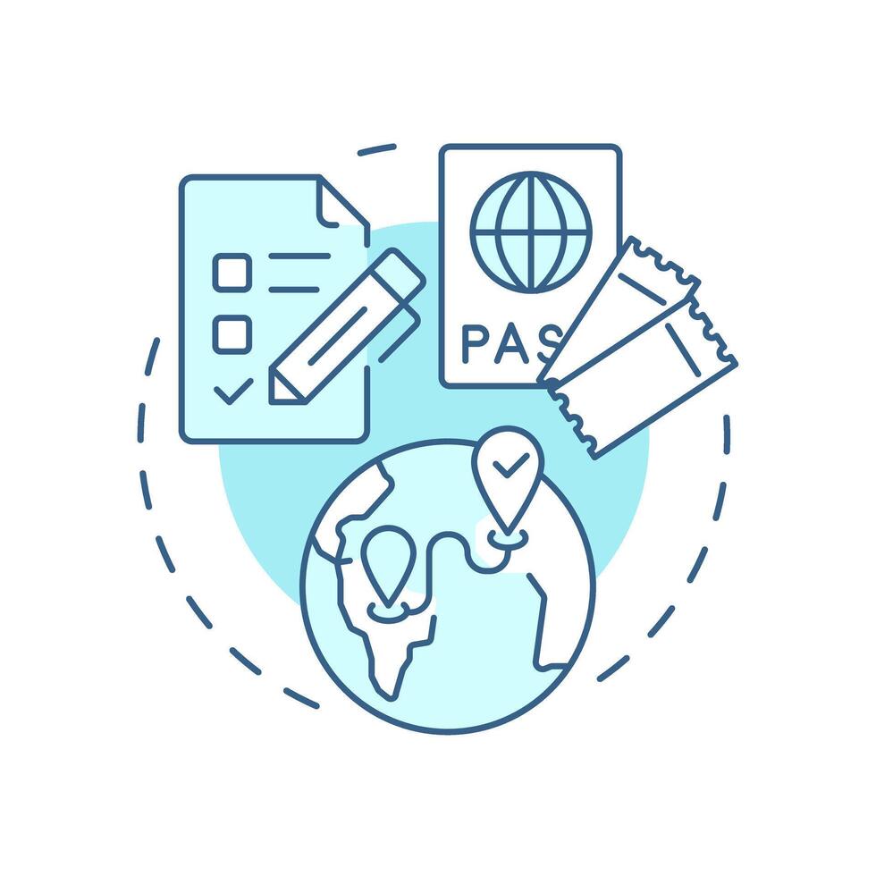 Pre trip planning soft blue concept icon. Prepare for challenges. Travel risk management solution. Round shape line illustration. Abstract idea. Graphic design. Easy to use in promotional material vector