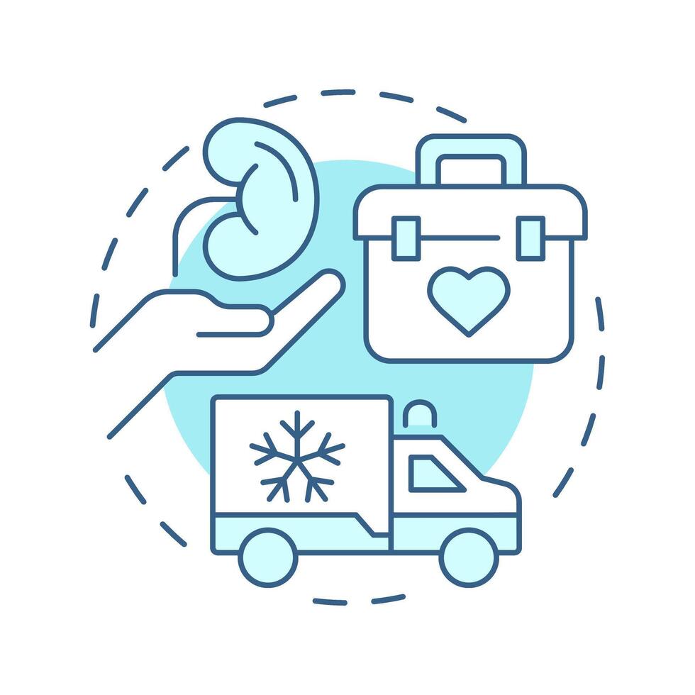 Organ transport soft blue concept icon. Delivery of body parts for transplantation. Medical vehicle service. Round shape line illustration. Abstract idea. Graphic design. Easy to use in application vector