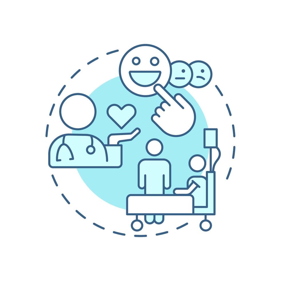 Patient friendly service soft blue concept icon. Supportive environment. Quality of medical care. Round shape line illustration. Abstract idea. Graphic design. Easy to use in application vector