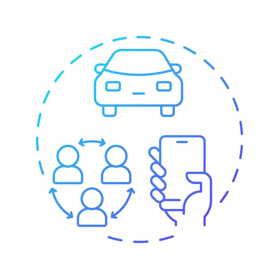Ridesharing and carsharing blue gradient concept icon. Reduce vehicle ownership. Sharing economy model. Round shape line illustration. Abstract idea. Graphic design. Easy to use in presentation vector