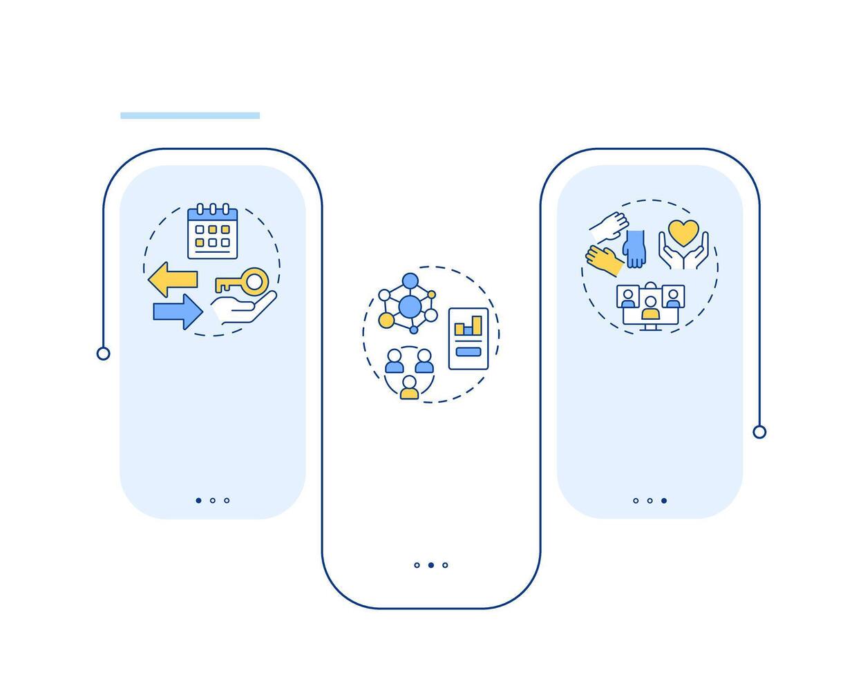 Core elements of sharing economy rectangle infographic . Collaborative social system. Data visualization with 3 steps. Editable rectangular options chart vector