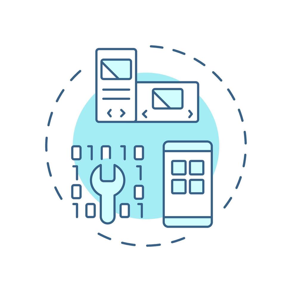Frontend development soft blue concept icon. User interface and experience improvement. Component of PWAs. Round shape line illustration. Abstract idea. Graphic design. Easy to use in presentation vector