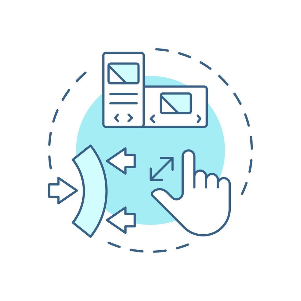 Responsive design soft blue concept icon. Adapt to different screen sizes and orientations. Feature of PWAs. Round shape line illustration. Abstract idea. Graphic design. Easy to use in presentation vector