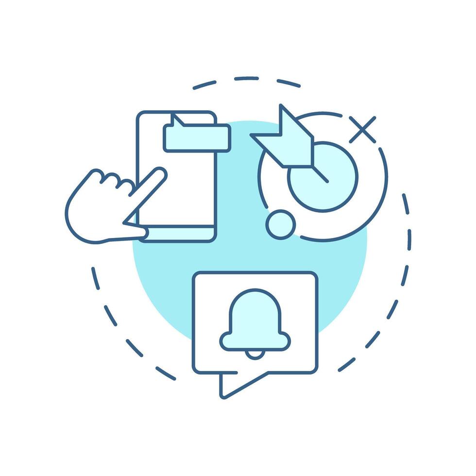 Push notifications soft blue concept icon. Real time messages for users. Characteristic of PWAs. Round shape line illustration. Abstract idea. Graphic design. Easy to use in presentation vector