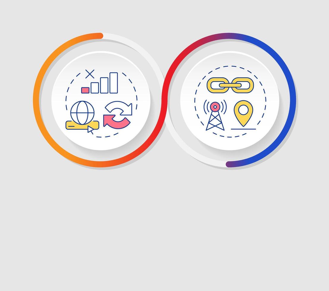 Progressive and native web apps infographics circles sequence. Digital services for users. Visualization layout with 2 steps. Info chart loop process presentation vector