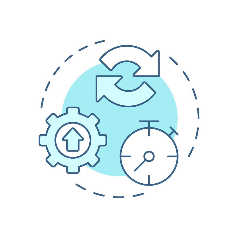 Less development time soft blue concept icon. Faster create, test, and deploy software. Pros of PWAs. Round shape line illustration. Abstract idea. Graphic design. Easy to use in presentation vector