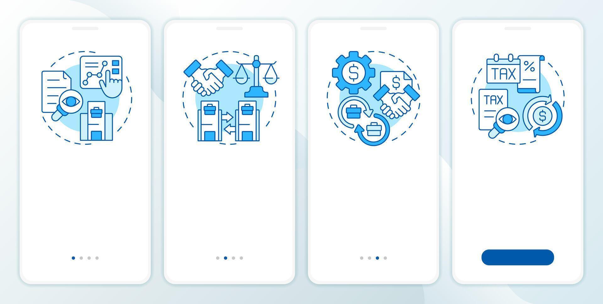 intercompañía transacción trabajo azul inducción móvil aplicación pantalla. recorrido 4 4 pasos editable gráfico instrucciones con lineal conceptos. ui, ux, gui modelo vector