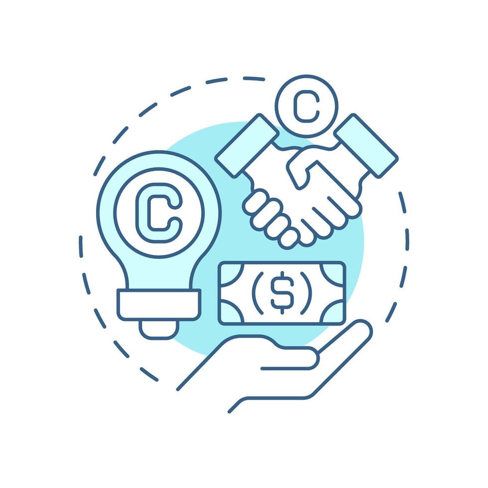 Royalty payments soft blue concept icon. Usage of intellectual property and patents. Intercompany transactions. Round shape line illustration. Abstract idea. Graphic design. Easy to use in booklet vector