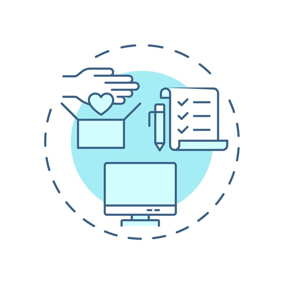 Volunteer reporting soft blue concept icon. Tracking activities. Supporters program administration. Round shape line illustration. Abstract idea. Graphic design. Easy to use in brochure vector