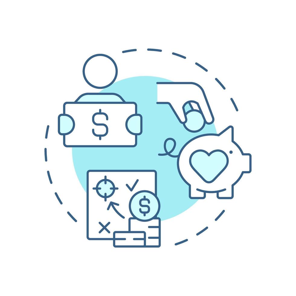 Volunteer fundraising soft blue concept icon. Money for nonprofit organizations. Contribution activity tracking. Round shape line illustration. Abstract idea. Graphic design. Easy to use in brochure vector
