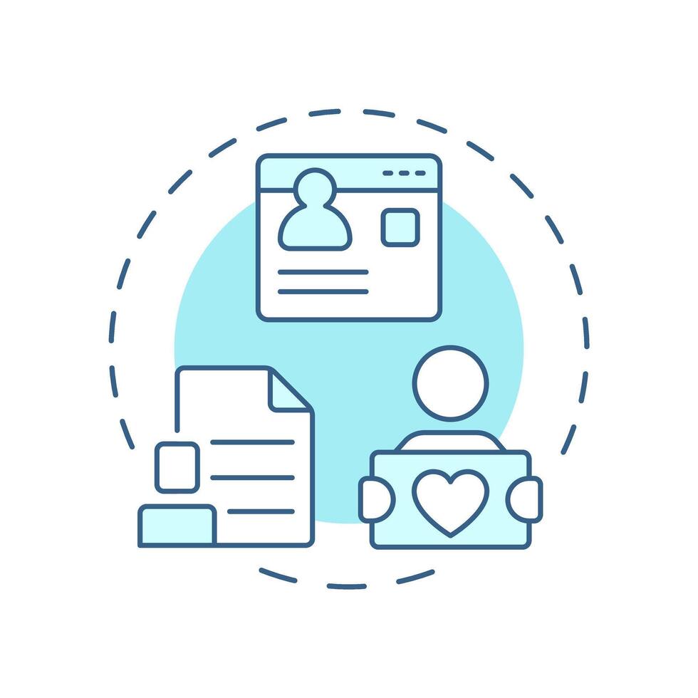 Volunteer profiles soft blue concept icon. Personal information base. Contribution activity tracking. Round shape line illustration. Abstract idea. Graphic design. Easy to use in brochure vector