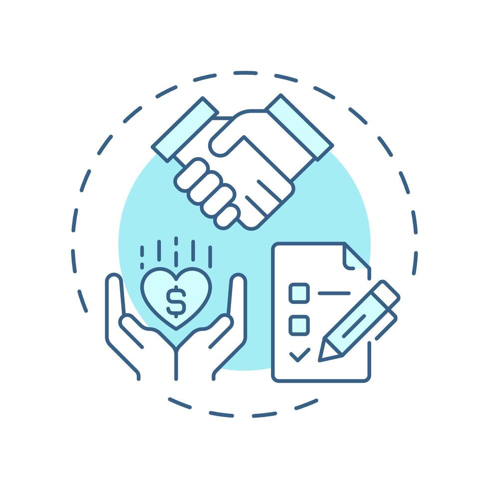 Donor management soft blue concept icon. Organization relationship improvement. Volunteer activity tracking. Round shape line illustration. Abstract idea. Graphic design. Easy to use in brochure vector