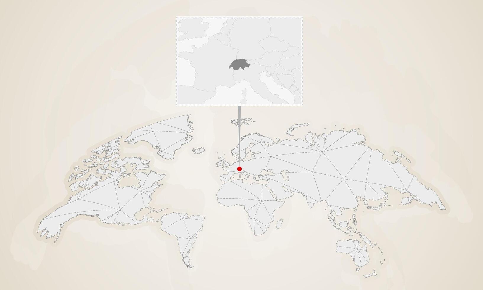 Map of Switzerland with neighbor countries pinned on world map. vector