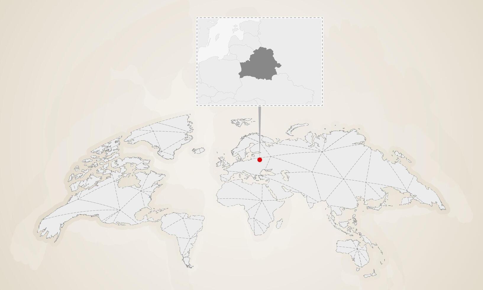 Map of Belarus with neighbor countries pinned on world map. vector