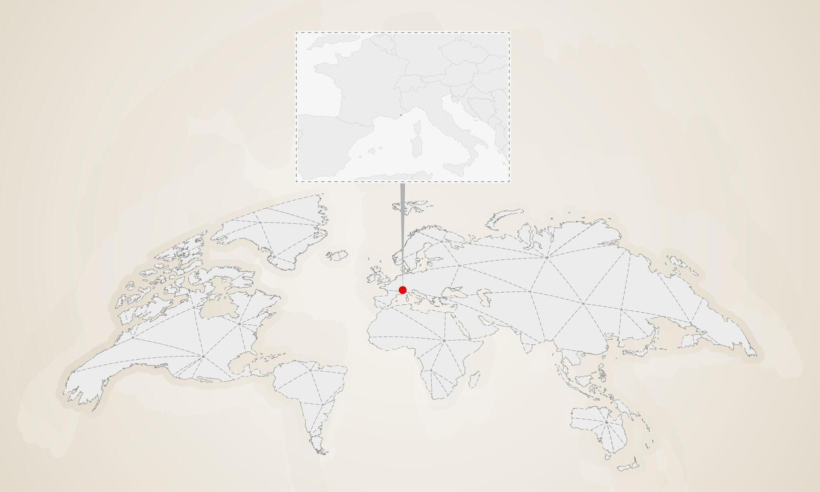 Map of Monaco with neighbor countries pinned on world map. vector