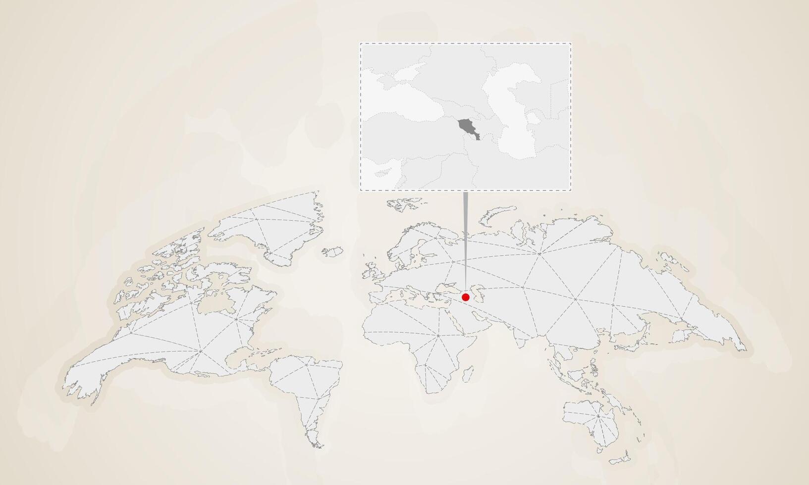 Map of Armenia with neighbor countries pinned on world map. vector