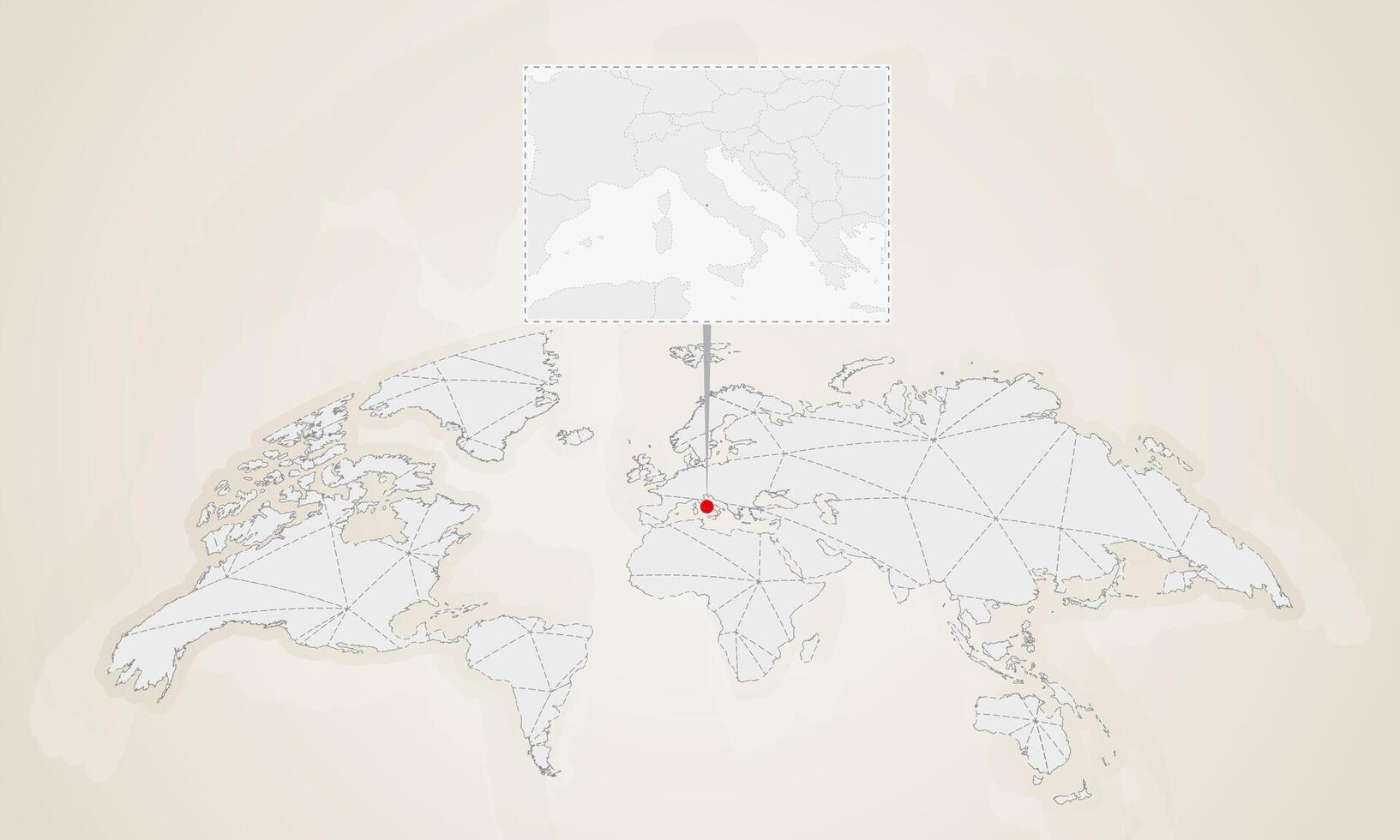 Map of Vatican City with neighbor countries pinned on world map. vector