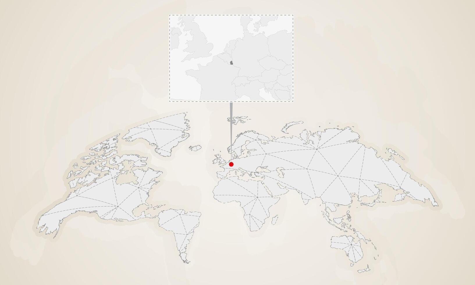 Map of Luxembourg with neighbor countries pinned on world map. vector