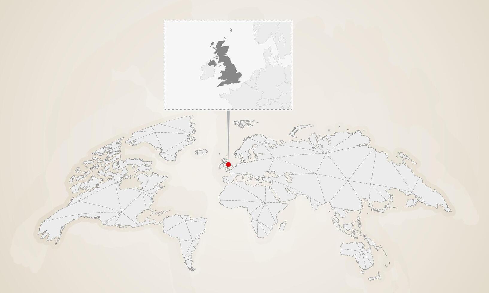 Map of United Kingdom with neighbor countries pinned on world map. vector