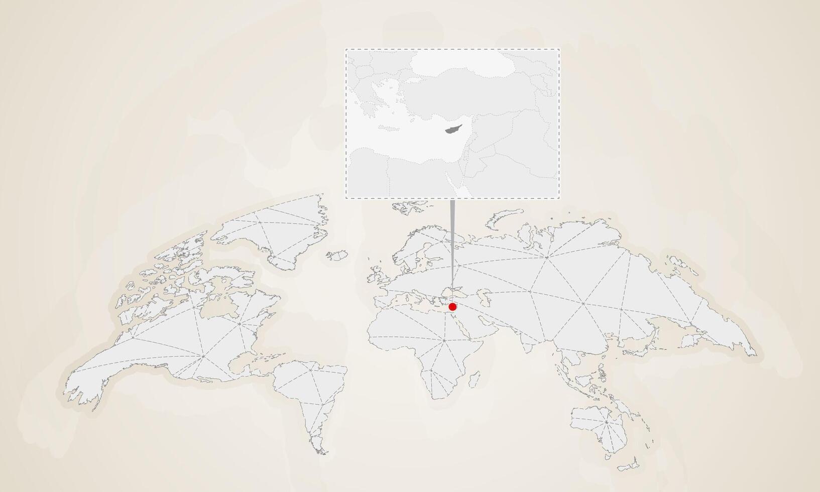 Map of Cyprus with neighbor countries pinned on world map. vector
