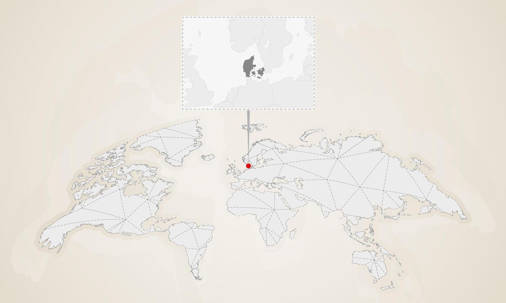 Map of Denmark with neighbor countries pinned on world map. vector