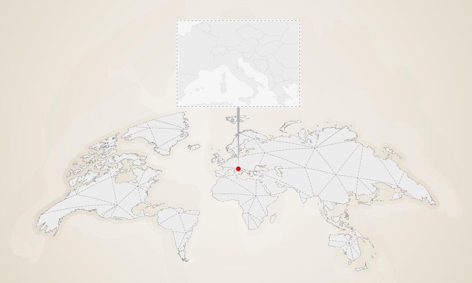 Map of San Marino with neighbor countries pinned on world map. vector