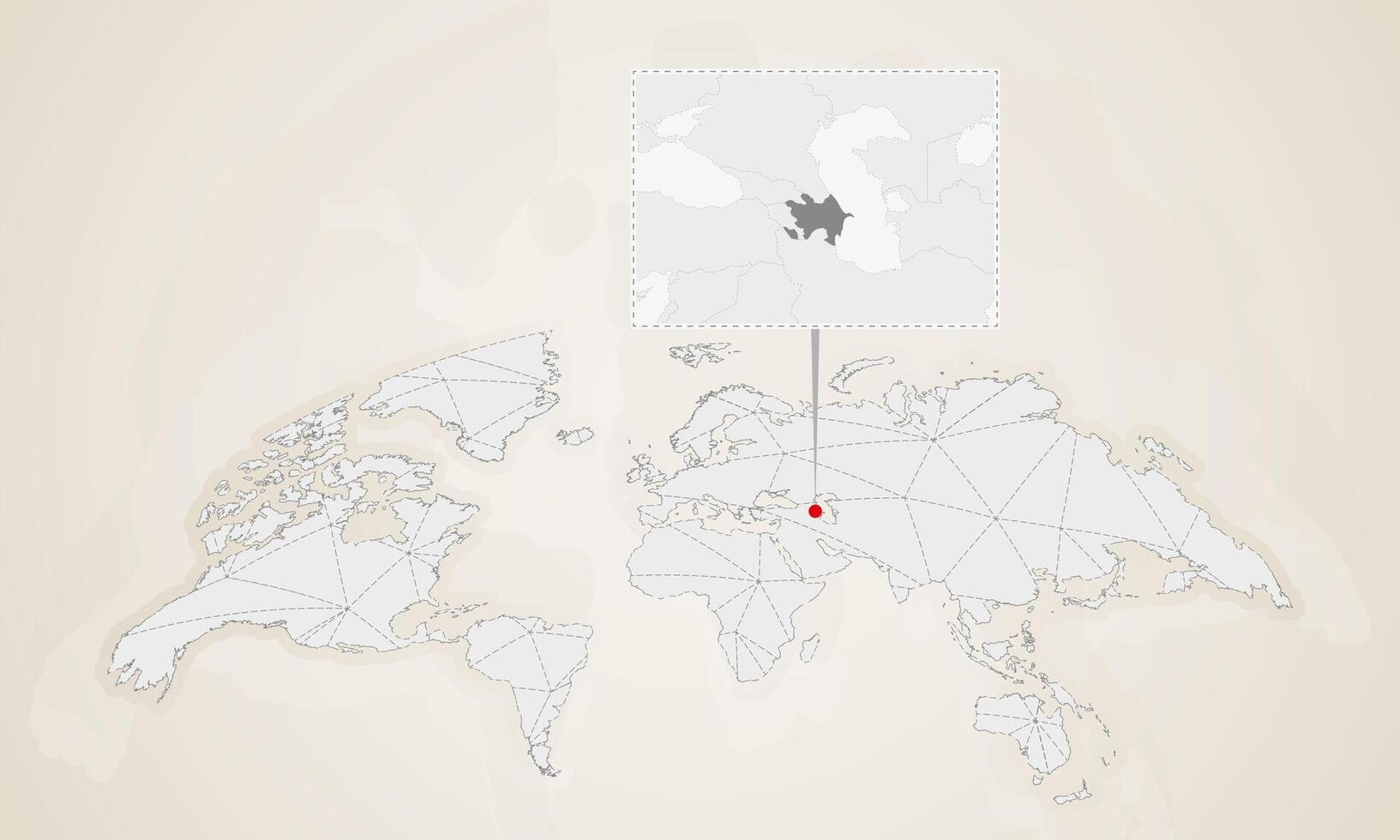 Map of Azerbaijan with neighbor countries pinned on world map. vector