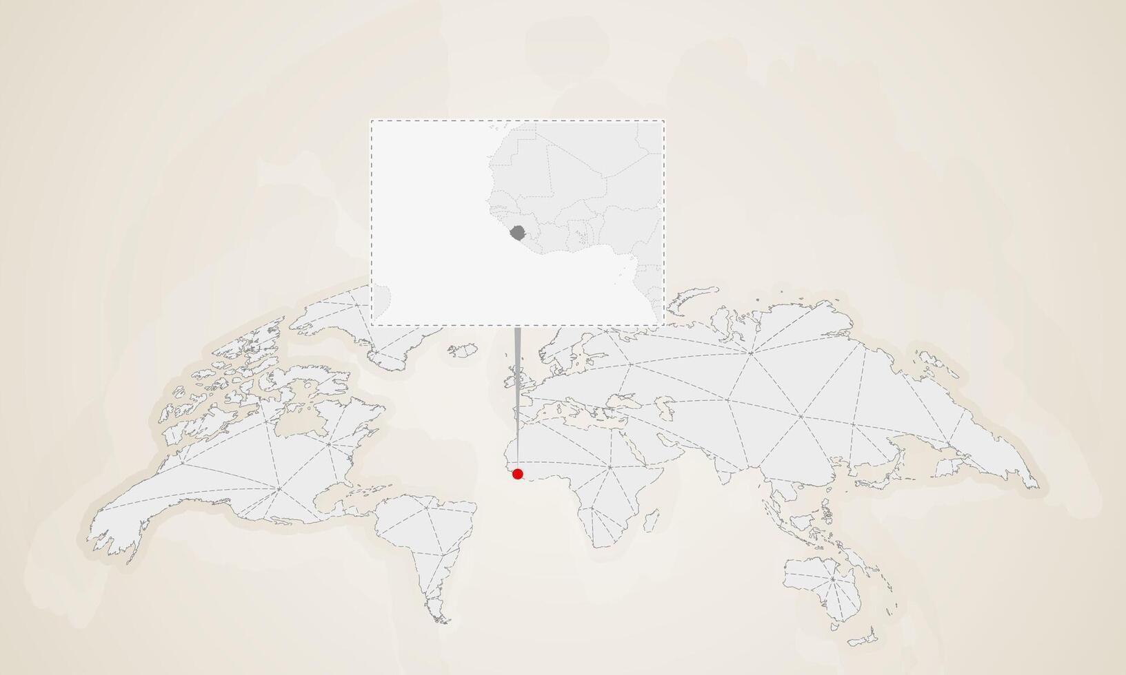 Map of Sierra Leone with neighbor countries pinned on world map. vector
