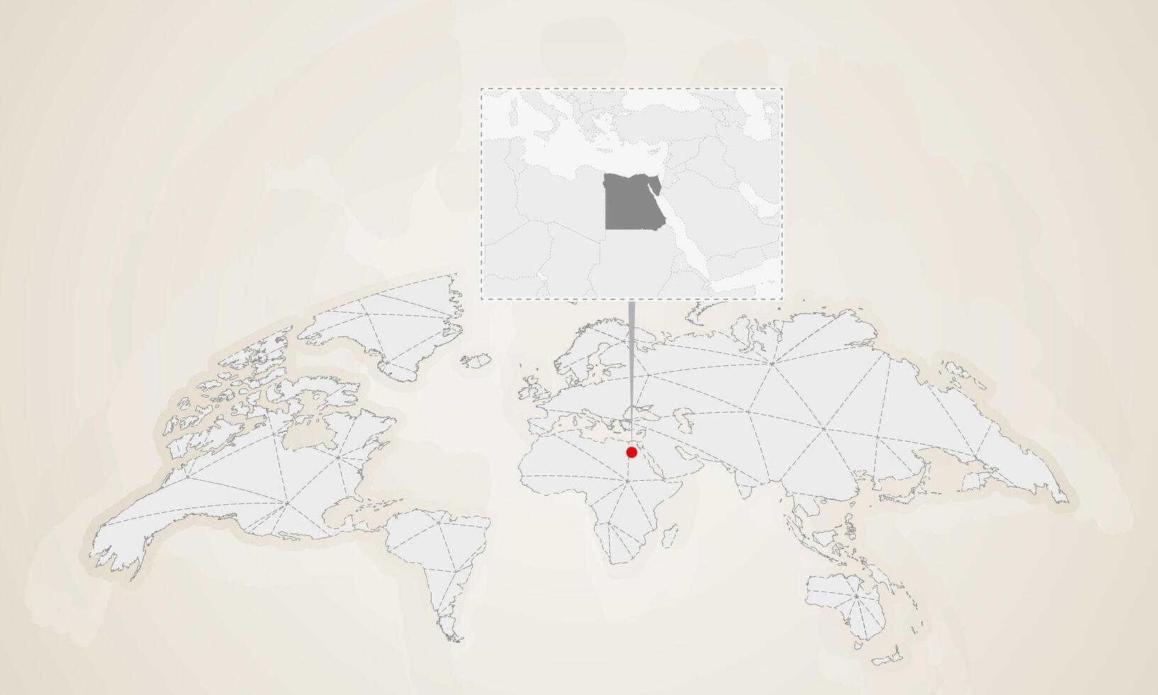Map of Egypt with neighbor countries pinned on world map. vector