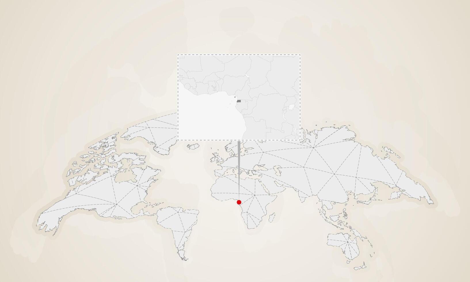 Map of Equatorial Guinea with neighbor countries pinned on world map. vector