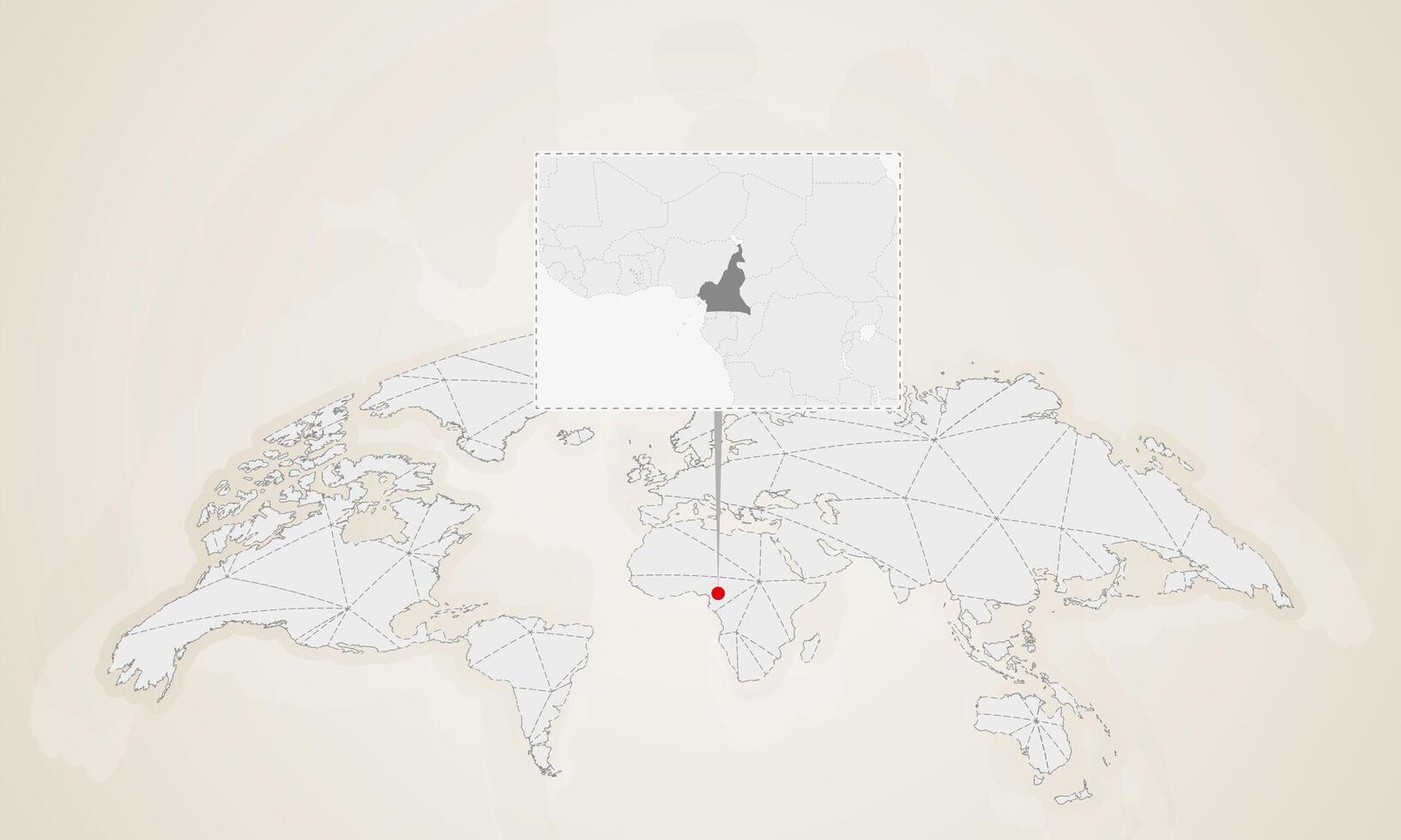 Map of Cameroon with neighbor countries pinned on world map. vector
