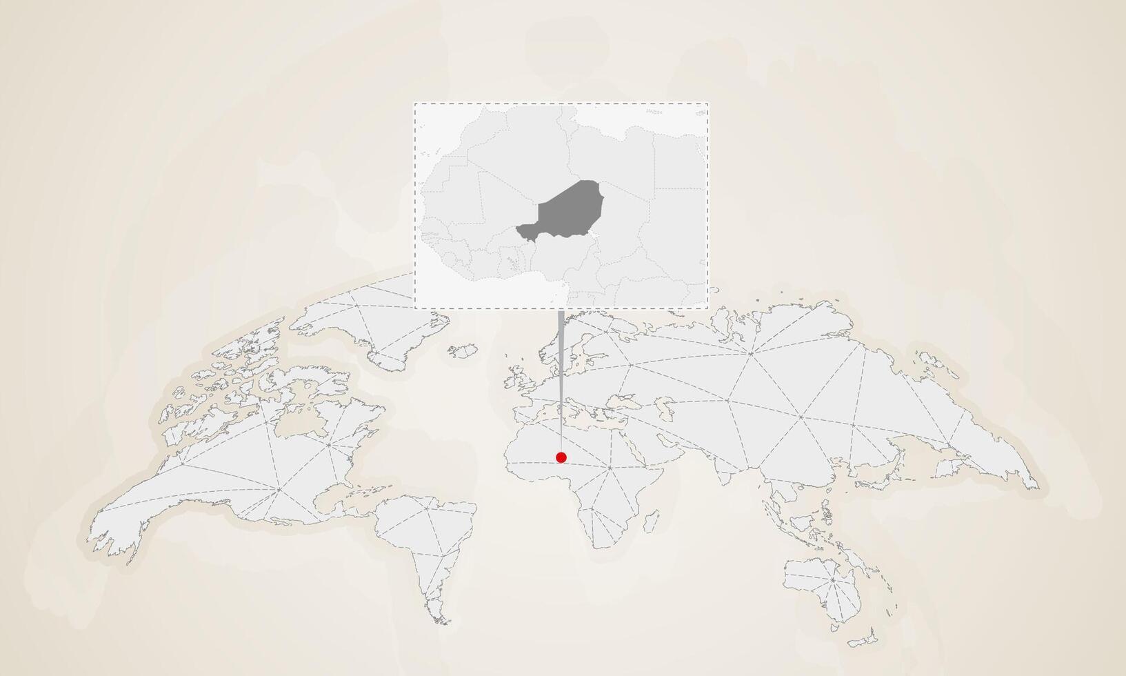 Map of Niger with neighbor countries pinned on world map. vector